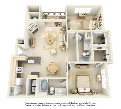 Floor plan for 2 beds, 2 baths, 1093 sqft