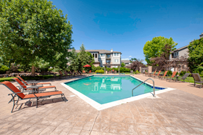 Parker apartment for rent - A swimming pool surrounded by lounge chairs and trees.