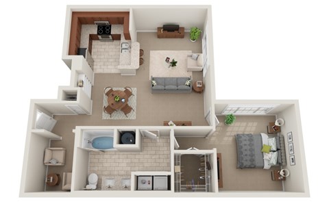 Floor plan for 1 bed, 1 bath, 921 sqft