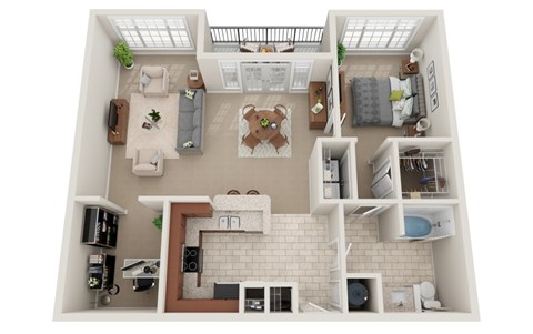 Floor plan for 1 bed, 1 bath, 927 sqft
