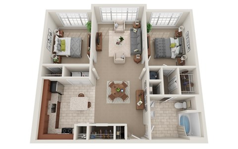Floor plan for 2 beds, 1 bath, 1223 sqft