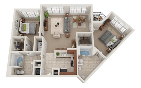 Floor plan for 2 beds, 2 baths, 1093 sqft