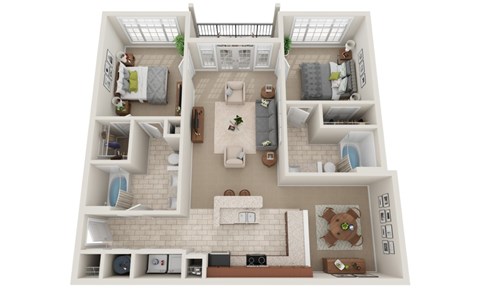 Floor plan for 2 beds, 2 baths, 1128 sqft