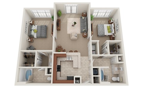 Floor plan for 2 beds, 2 baths, 1192 sqft