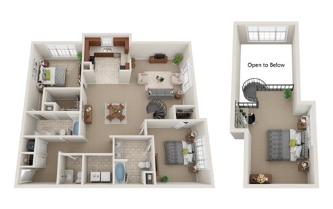 Floor plan for 2 beds, 2.5 baths, 1620 sqft