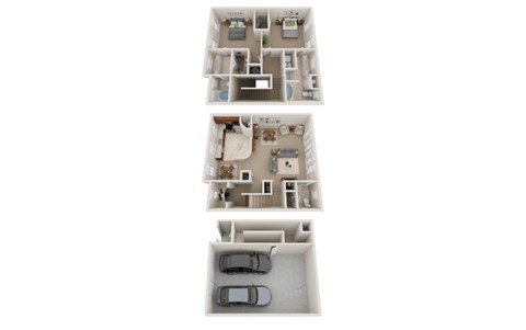 Floor plan for 2 beds, 2.5 baths, 1743 sqft