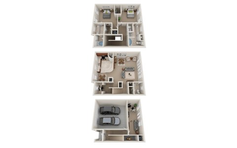 Floor plan for 2 beds, 2.5 baths, 1929 sqft
