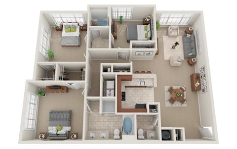 Floor plan for 3 beds, 2.5 baths, 1524 sqft