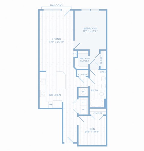 Floor plan for 1 bed, 1 bath, 1023 sqft