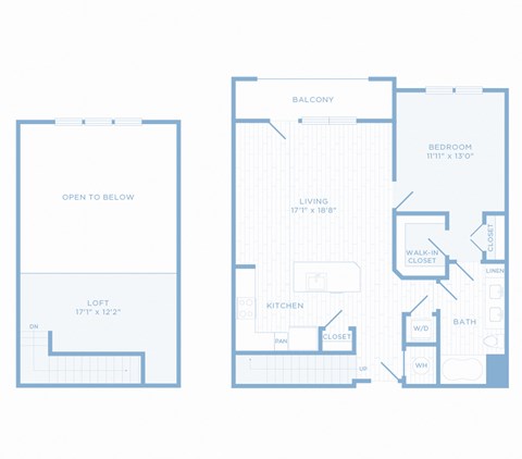 Floor plan for 1 bed, 1 bath, 1065 sqft