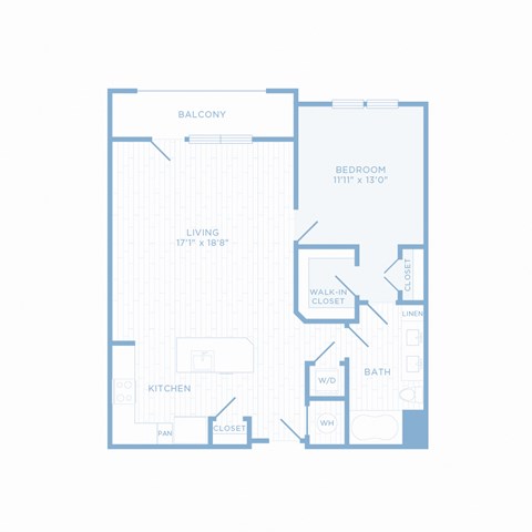 Floor plan for 1 bed, 1 bath, 912 sqft