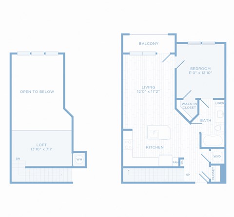 Floor plan for 1 bed, 1 bath, 873 sqft