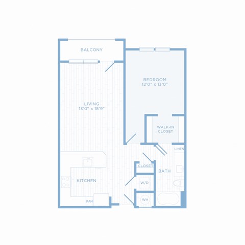 Floor plan for 1 bed, 1 bath, 810 sqft