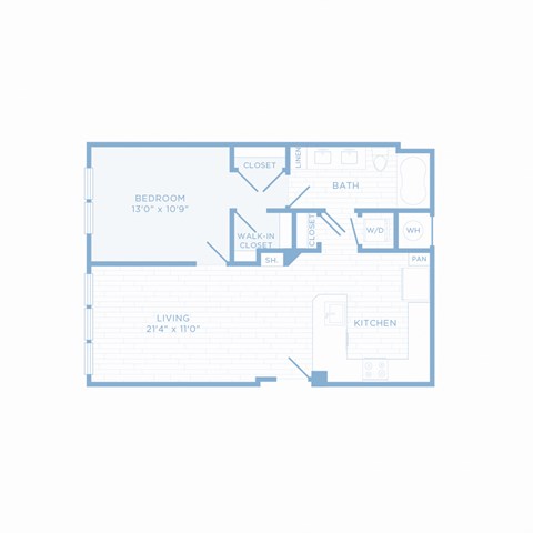 Floor plan for 1 bed, 1 bath, 735 sqft