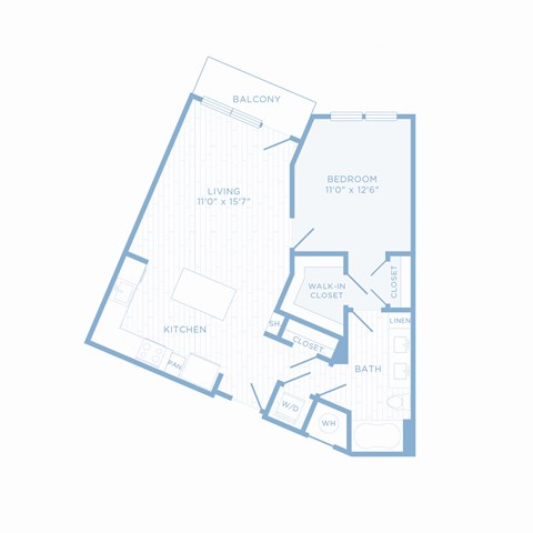 Floor plan for 1 bed, 1 bath, 760 sqft