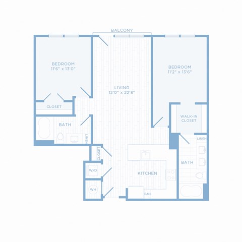 Floor plan for 2 beds, 2 baths, 1106 sqft