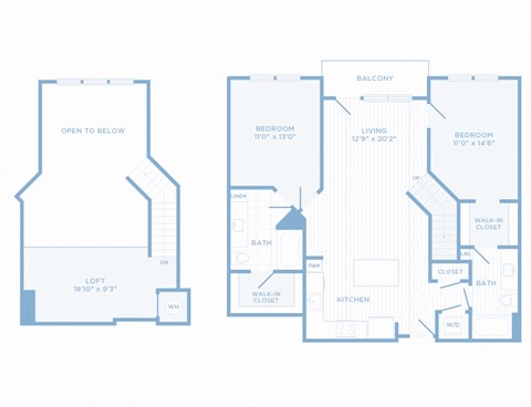 Floor plan for 2 beds, 2 baths, 1261 sqft