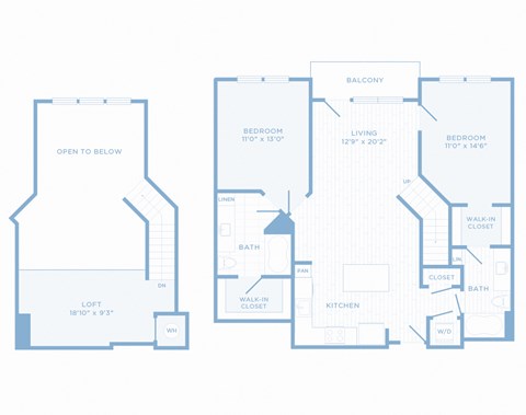 Floor plan for 2 beds, 2 baths, 1318 sqft