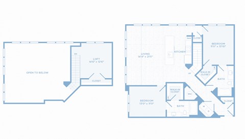 Floor plan for 2 beds, 2 baths, 1445 sqft