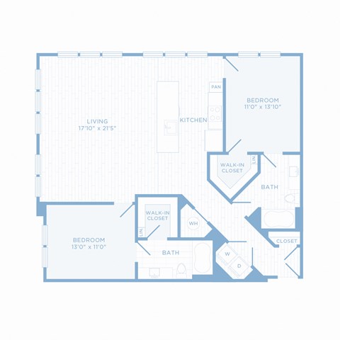 Floor plan for 2 beds, 2 baths, 1294 sqft