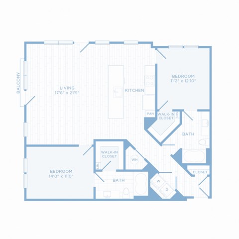 Floor plan for 2 beds, 2 baths, 1296 sqft