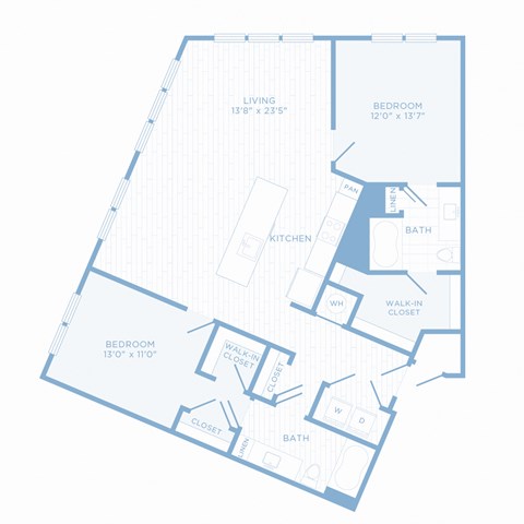 Floor plan for 2 beds, 2 baths, 1311 sqft
