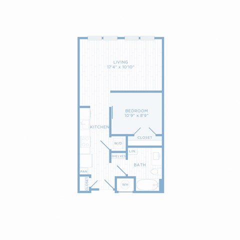 Floor plan for studio, 1 bath, 584 sqft