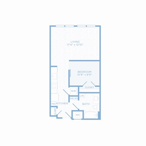 Floor plan for studio, 1 bath, 600 sqft