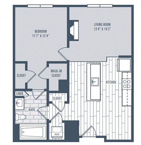 Floor plan for 1 bed, 1 bath, 710 sqft