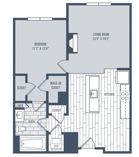 Floor plan for 1 bed, 1 bath, 750 sqft