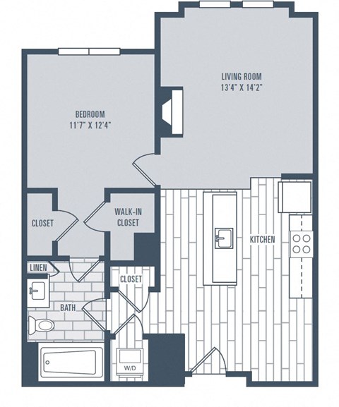 Floor plan for 1 bed, 1 bath, 758 sqft