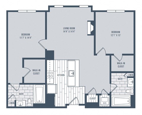 Floor plan for 2 beds, 2 baths, 1125 sqft