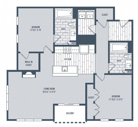 Floor plan for 2 beds, 2 baths, 1208 sqft
