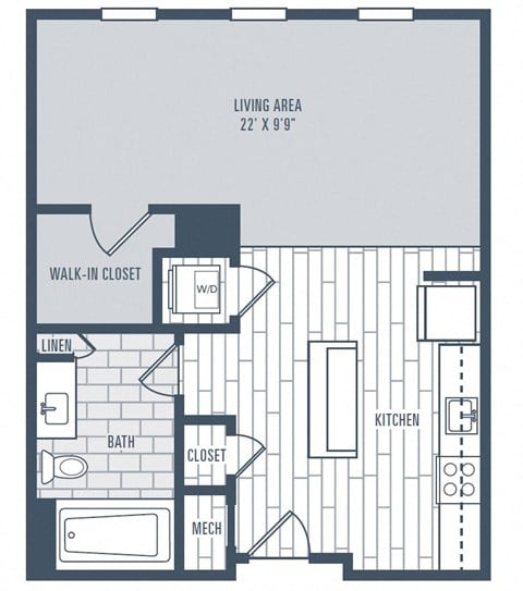 Floor plan for studio, 1 bath, 591 sqft