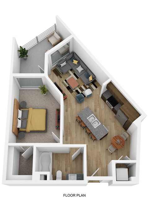 Floor plan for 1 bed, 1 bath, 735 sqft
