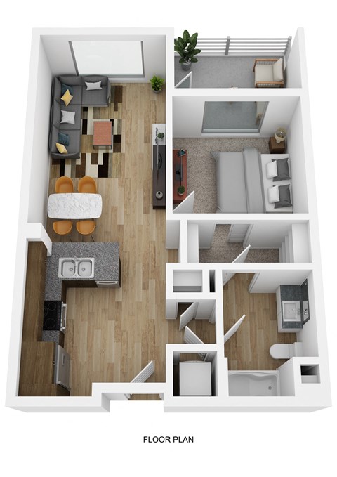 Floor plan for 1 bed, 1 bath, 737 sqft