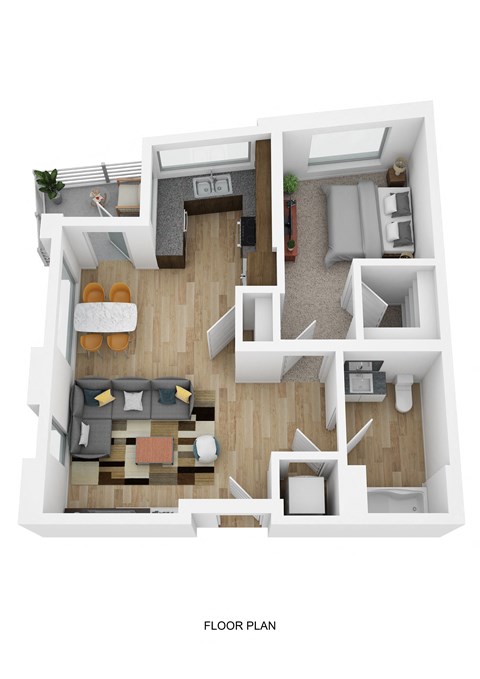 Floor plan for 1 bed, 1 bath, 751 sqft