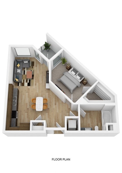 Floor plan for 1 bed, 1 bath, 723 sqft