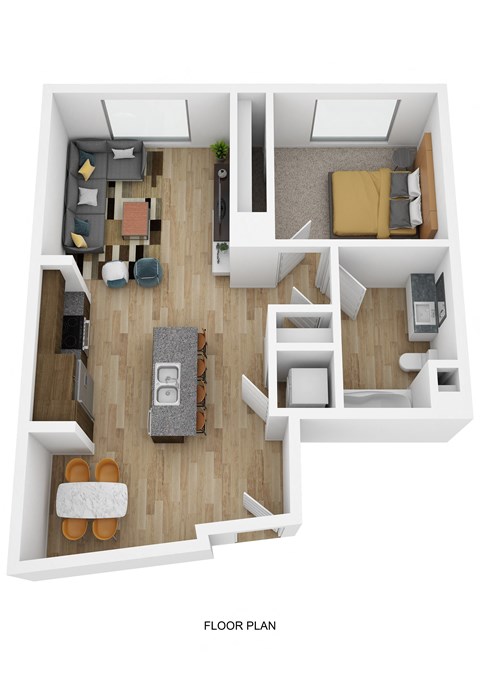 Floor plan for 1 bed, 1 bath, 776 sqft