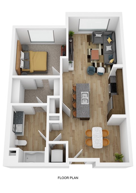 Floor plan for 1 bed, 1 bath, 834 sqft