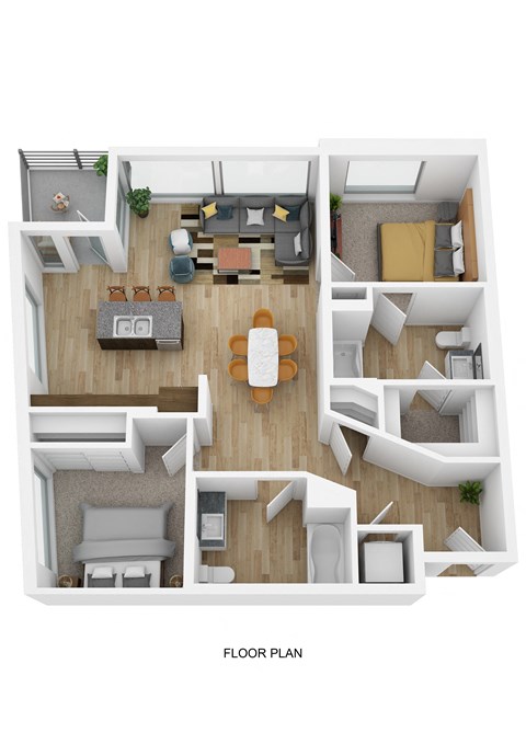 Floor plan for 2 beds, 2 baths, 1067 sqft