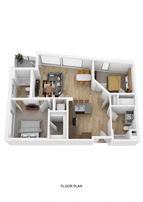 Floor plan for 2 beds, 2 baths, 1078 sqft