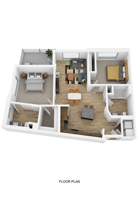 Floor plan for 2 beds, 2 baths, 1078 sqft
