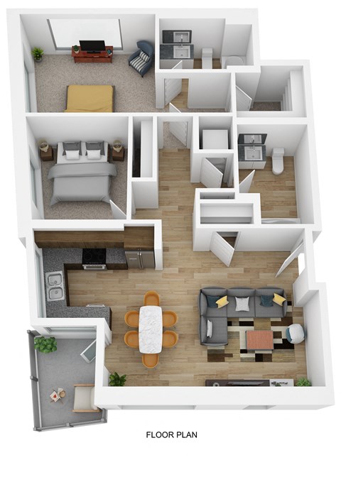 Floor plan for 2 beds, 2 baths, 1100 sqft