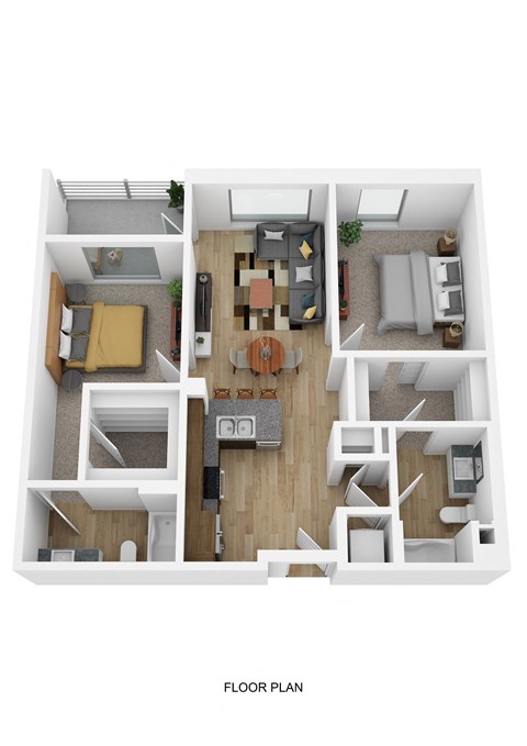 Floor plan for 2 beds, 2 baths, 1140 sqft