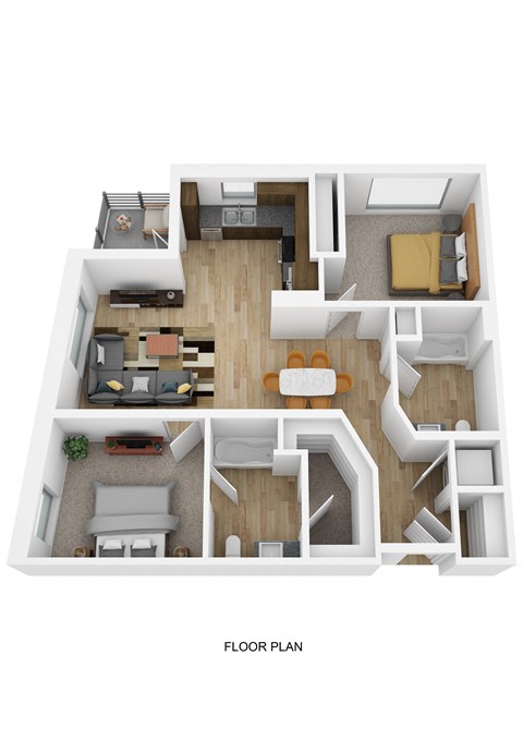 Floor plan for 2 beds, 2 baths, 1125 sqft