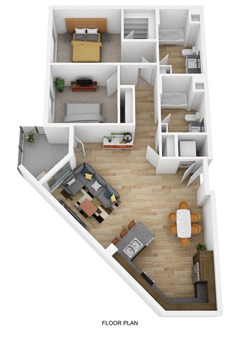 Floor plan for 2 beds, 2 baths, 1186 sqft
