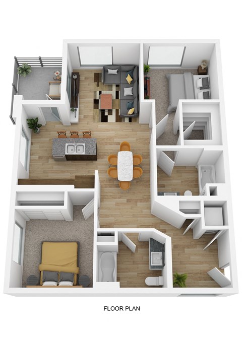 Floor plan for 2 beds, 2 baths, 1197 sqft