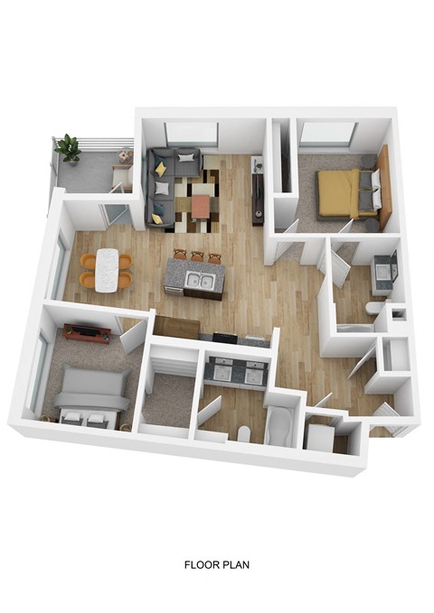 Floor plan for 2 beds, 2 baths, 1227 sqft