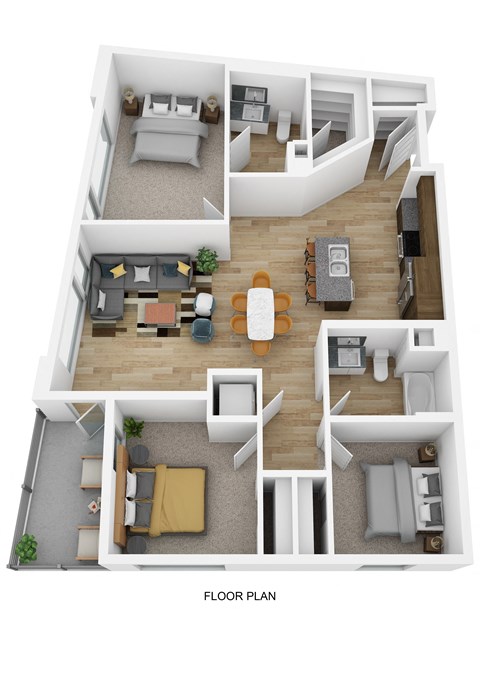 Floor plan for 3 beds, 2 baths, 1321 sqft